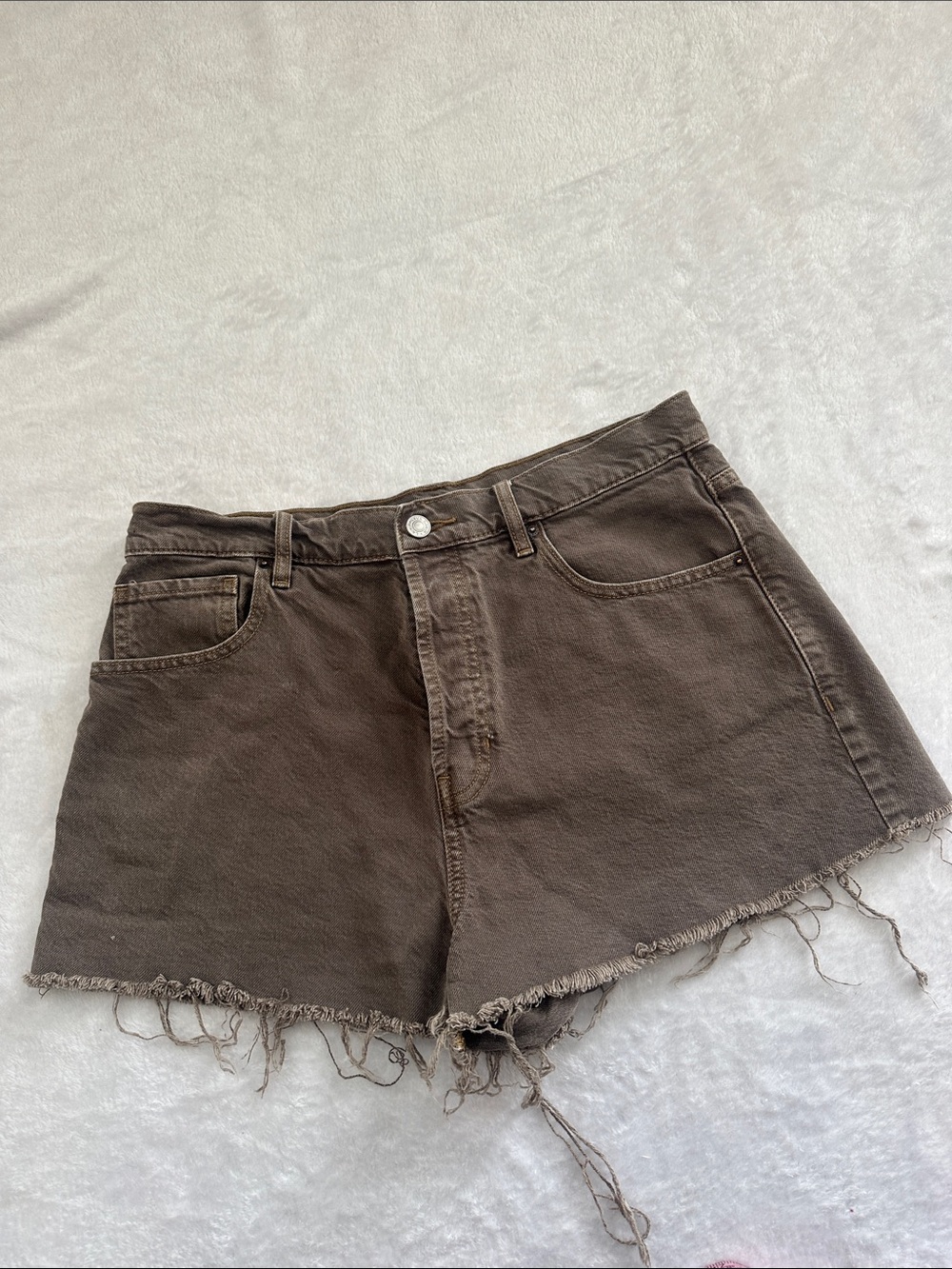 Pacsun Women 30 Frayed Hem Brown Cotton Denim Shorts High Rise Western Cowgirl